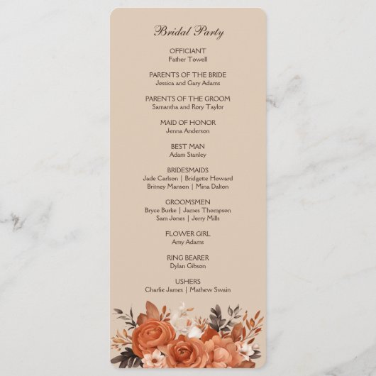 Lichte terracotta en verbrande Sinaasappels bruilo Programmakaart (Achterkant)