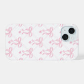 Lichte Theeroze Strikken op Witte iPhone 15 Hoes Case (Achterkant horizontaal)