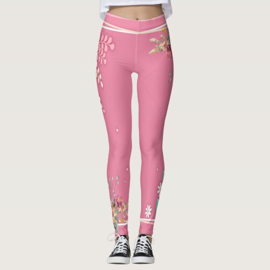 Lichte Tone Pastel Pink Floral Art Elegant Women's Leggings (Voorkant)