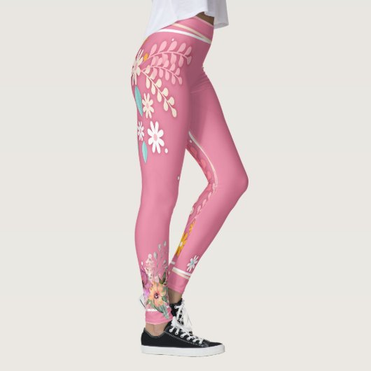 Lichte Tone Pastel Pink Floral Art Elegant Women's Leggings (Rechts)