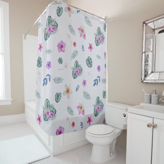 Lichte Tropische Waterverf Bloemen Botanisch Douchegordijn (In situ)