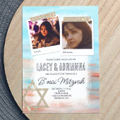 Lichte Turquoise, Beige Glitter B'nai Bat Mitzvah Kaart