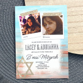 Lichte Turquoise, Beige Glitter B'nai Bat Mitzvah Kaart