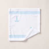 Lichte Turquoise Blauwe Caduceus & Strepen op Wit Bad Handdoek (Wasdoekje)