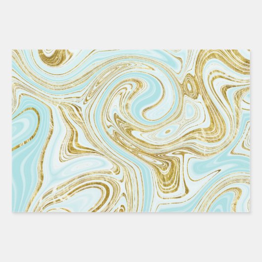 Lichte turquoise en gouden marmeren look inpakpapier vel (Voorkant 2)