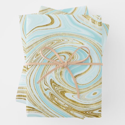 Lichte turquoise en gouden marmeren look inpakpapier vel (In situ)