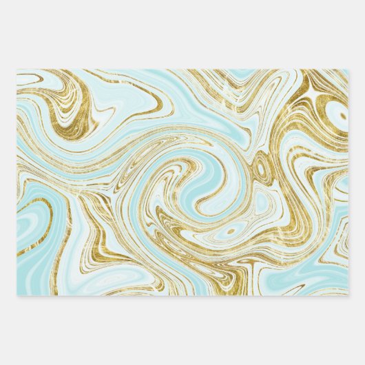 Lichte turquoise en gouden marmeren look inpakpapier vel (Voorkant)