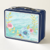 Lichte turquoise rozen lunchtrommel (Achterkant)