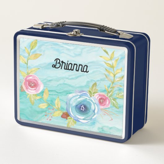 Lichte turquoise rozen lunchtrommel (Voorkant)