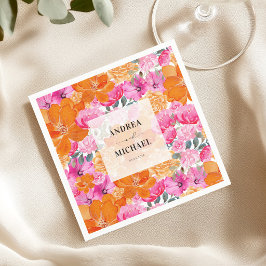 Lichte vervaagde roze en oranje bloemrijke zomerhu servet