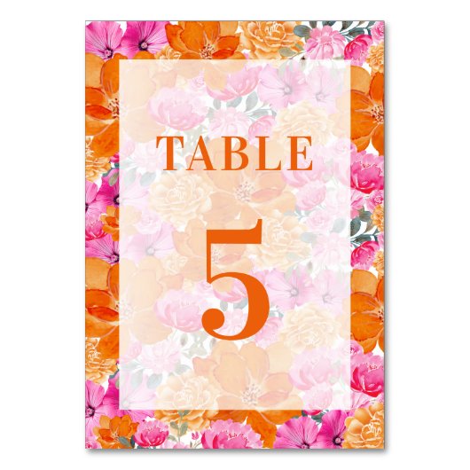 Lichte vervaagde roze oranje bloem tafel 5 bruilof kaart (Achterkant)