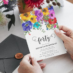 Lichte & Vette Bloemen 40e Verjaardag Kaart<br><div class="desc">Heldere en gedurfde bloemige 40e verjaardagsuitnodigingen die kunnen worden aangepast voor elke leeftijd. Design beschikt over kalligrafie scriptbelettering,  handgeschilderde waterverf sjabloon met groen gebladerte en een klassieke elegante verjaardagsbloemen die gemakkelijk aan te passen is.</div>