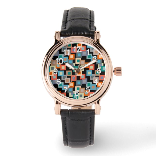 Lichte vierkantjes op donker horloge (Voorkant)