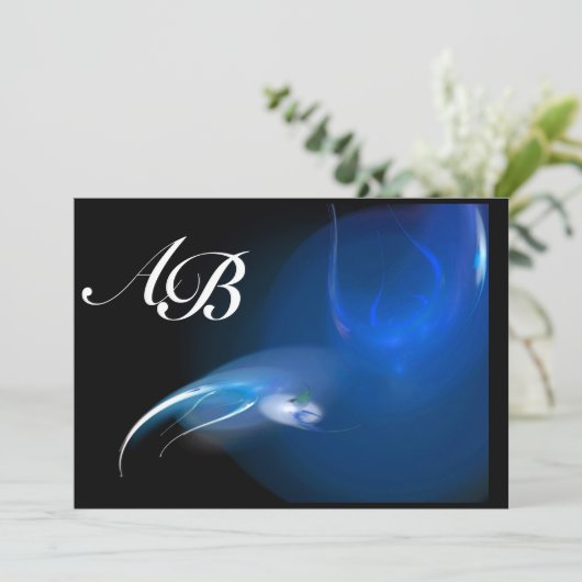 LICHTE VOGEL IN BLAUWE MONOGRAM KAART (Staand voorkant)