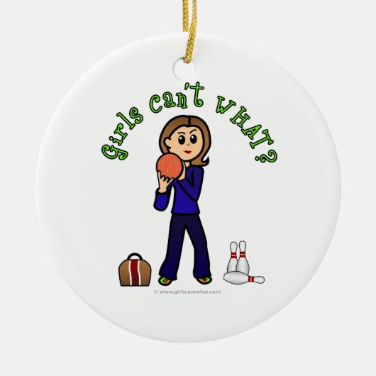 Lichte vrouwen Bowling Keramisch Ornament (Voorkant)