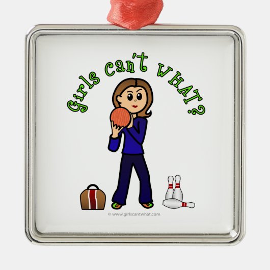 Lichte vrouwen Bowling Metalen Ornament (Voorkant)