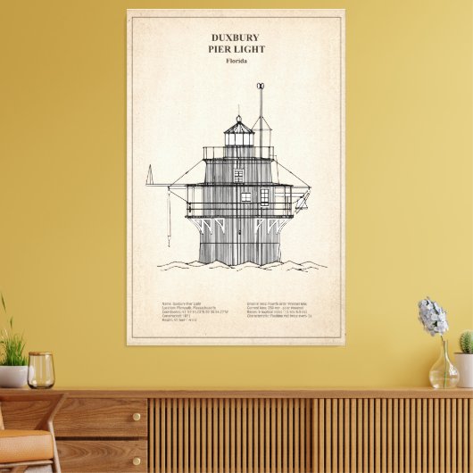 Lichte vuurtoren Duxbury Pier - Massachusetts - SB Canvas Afdruk (Insitu (Woonkamer))