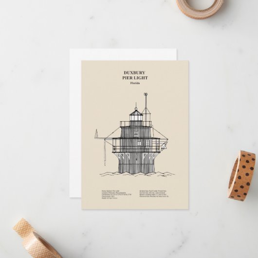 Lichte vuurtoren Duxbury Pier - Massachusetts - SB Notitiekaartje (Voorkant / Achterkant in situ)