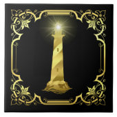 Lichte vuurtoren van de Noorse oceaan, silhouet/go Tegeltje (Voorkant)