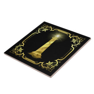 Lichte vuurtoren van de Noorse oceaan, silhouet/go Tegeltje