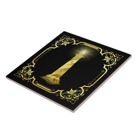 Lichte vuurtoren van de Noorse oceaan, silhouet/go Tegeltje (Zijkant)