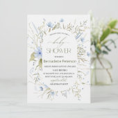 Lichte Waterverf Blauwe Wildbloemen BabyInvitation Kaart (Staand voorkant)