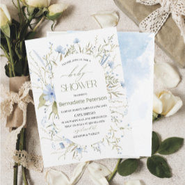 Lichte Waterverf Blauwe Wildbloemen BabyInvitation Kaart