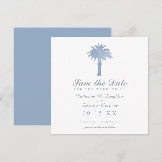 Lichte Waterverf van de blauwe palmboom Save The Date (Voorkant / Achterkant)