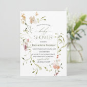 Lichte Waterverf Wildflower Baby shower Kaart (Staand voorkant)