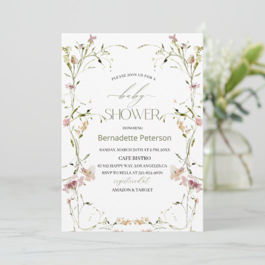 Lichte Waterverf Wildflower Baby shower Kaart (Staand voorkant)