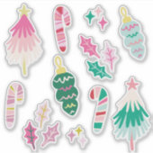 Lichte Whimsical Kerst Illustraties Sticker (Voorkant)