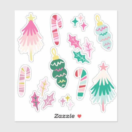 Lichte Whimsical Kerst Illustraties Sticker (Vel)