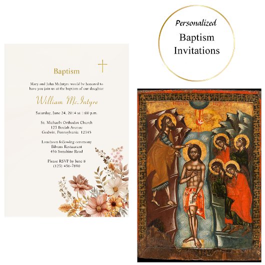 Lichte wijn Boho Bloemen Verlaat Orthodoxe Doop Kaart