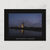 Lichte windmolen bij blauw briefkaart in het zwart (Voorkant)
