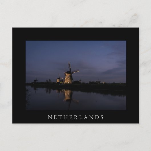 Lichte windmolen bij blauw briefkaart in het zwart (Voorkant)