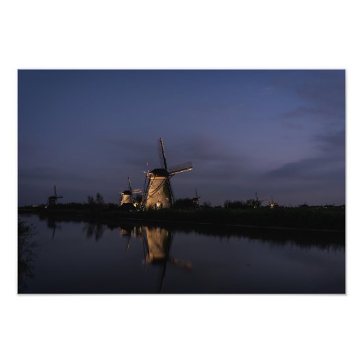 Lichte windmolen bij blauw-uurfotoafdrukken foto afdruk (Voorkant)