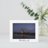 Lichte windmolen bij blauw-uurwit briefkaart (Staand voorkant)
