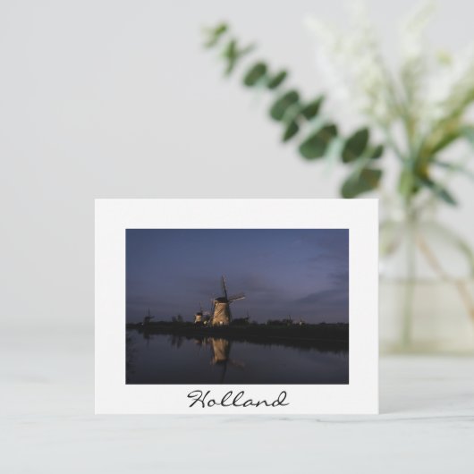 Lichte windmolen bij blauw-uurwit briefkaart (Staand voorkant)