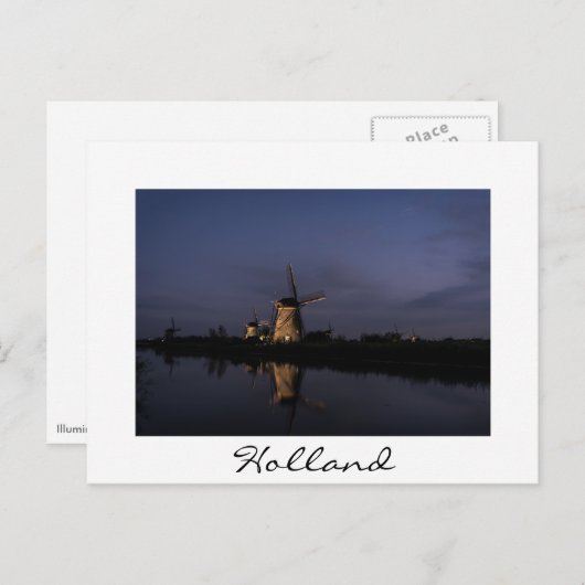 Lichte windmolen bij blauw-uurwit briefkaart (Voorkant / Achterkant)