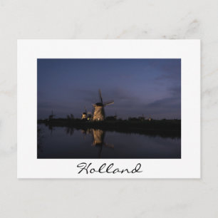 Lichte windmolen bij blauw-uurwit briefkaart