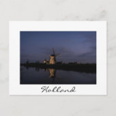 Lichte windmolen bij blauw-uurwit briefkaart (Voorkant)