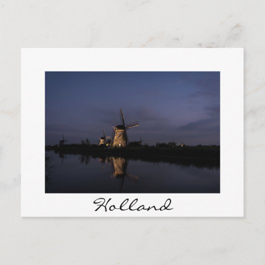 Lichte windmolen bij blauw-uurwit briefkaart (Voorkant)