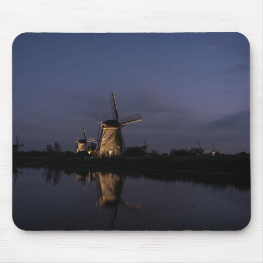 Lichte windmolen bij Blue Hour mousepad Muismat (Voorkant)