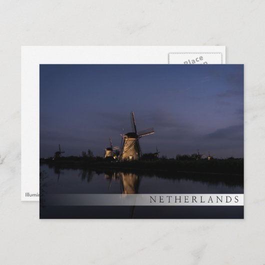 Lichte windmolen bij briefkaart met blauw-uurstang (Voorkant / Achterkant)