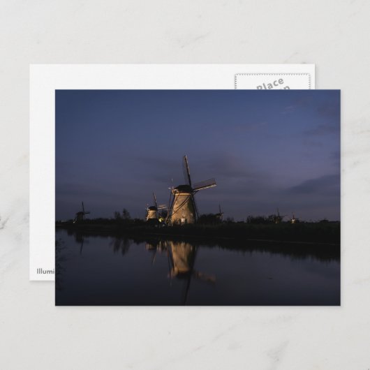 Lichte windmolen op briefkaart met blauw uur (Voorkant / Achterkant)