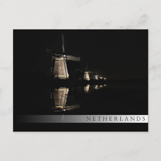 Lichte windmolens bij briefkaart in de nachtbar (Voorkant)