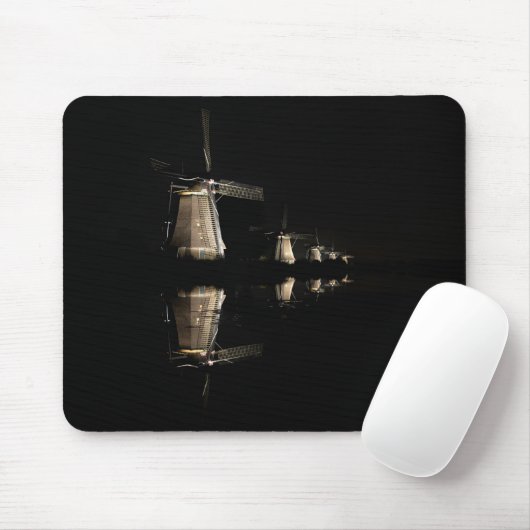 Lichte windmolens bij nachtmousepad muismat (Met muis)
