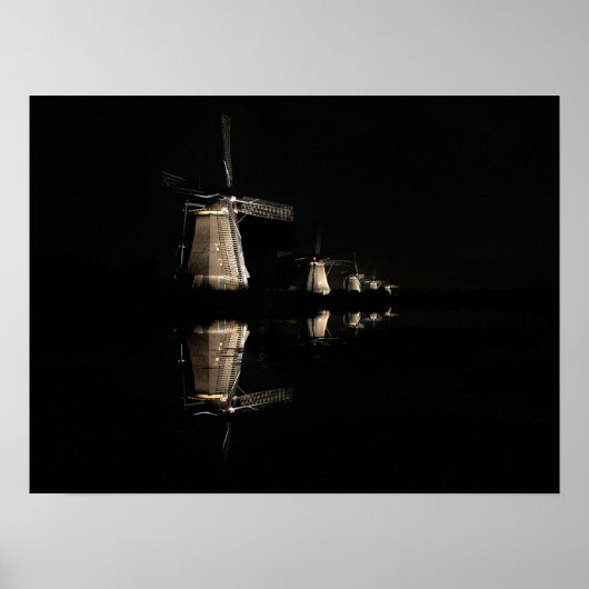 Lichte windmolens, Kinderdijk bij nachtelijk poste Poster (Voorkant)