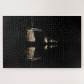 Lichte windmolens met reflectie 's nachts legpuzzel (Horizontaal)