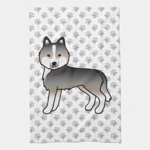 Lichte wolfgrijze Siberische Husky Cute Cartoon Ho Theedoek